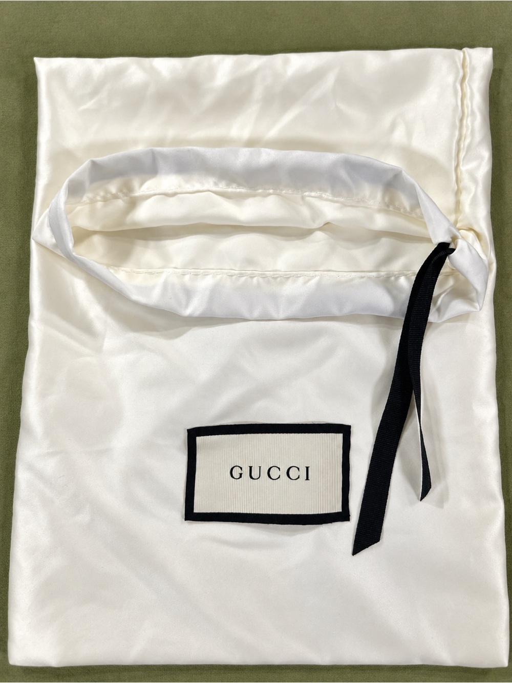 GUCCI Authentic Satin Drawstring Dust Bag White Ivory Black Ribbon 18” x 8”